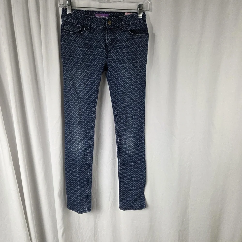 Old Navy Jeans Girls 10 Blue Super Skinny Stretch Geometric Print Denim